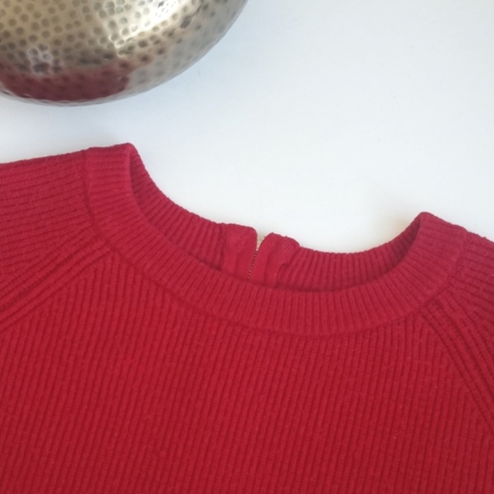 Zara Women's Red Cropped Ribbed Nylon Blend Long Sleeve Sweater S (Back Zip) - Picture 12 of 16